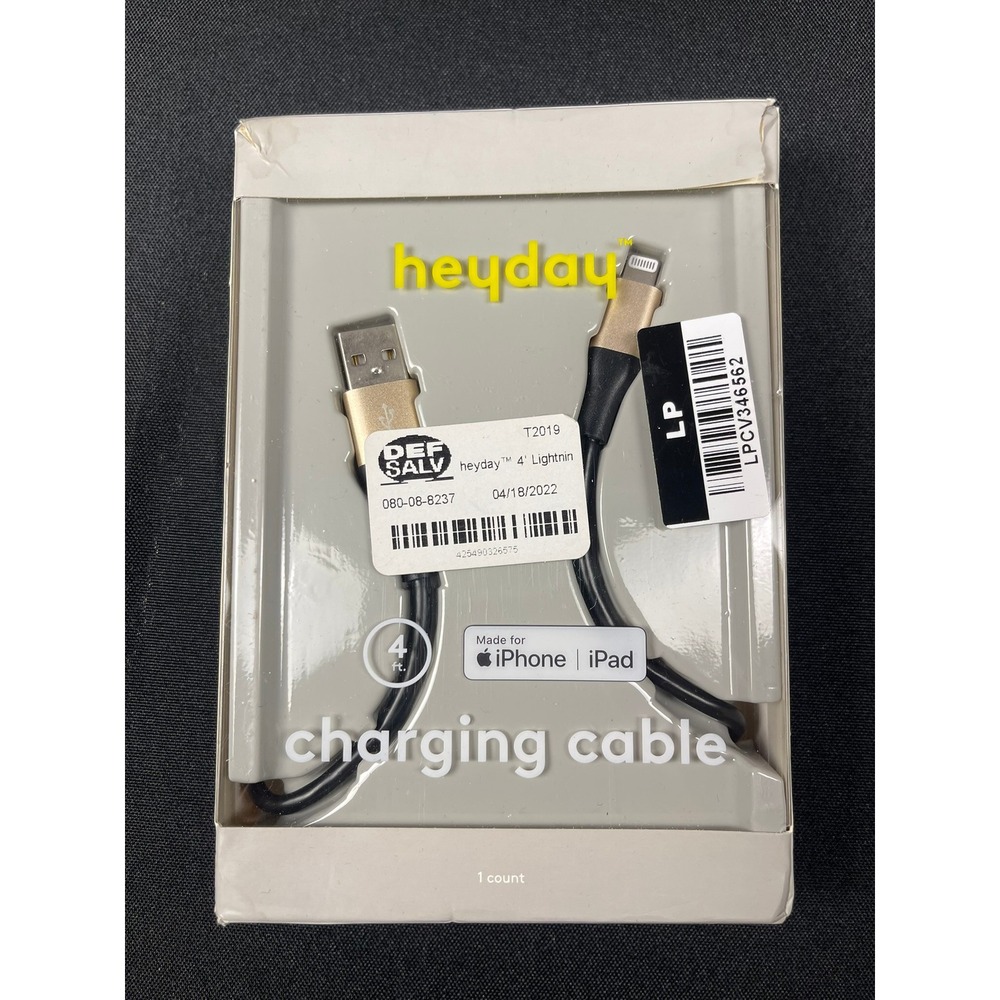 Heyday 4ft Lightning to USB-A Charging Cable Gold Black C89024LSBG iPhone iPad
